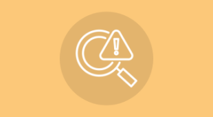 A magnifier and a triangular danger sign with an exclamation mark.