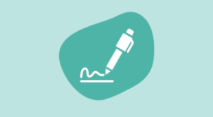 A pen writing a signature.