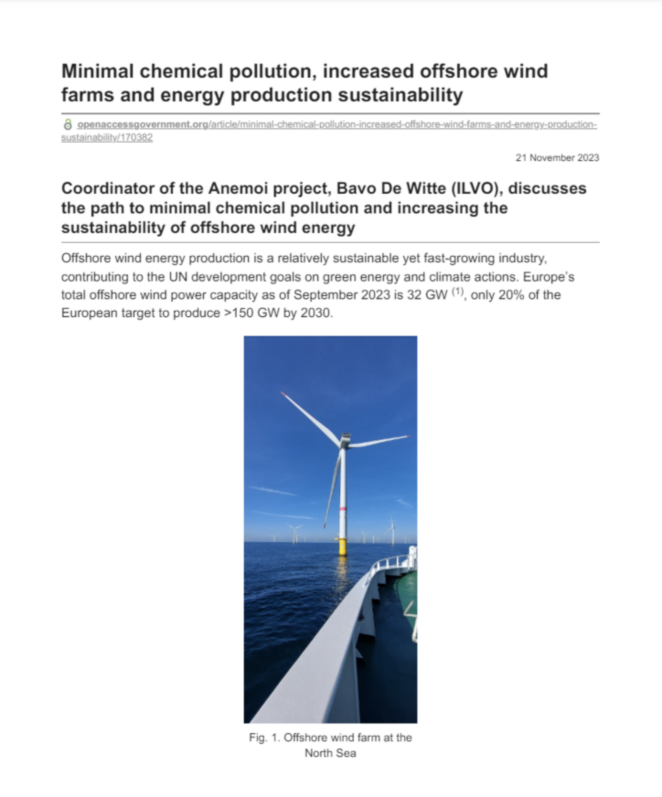 Minimal chemical pollution, increased offshore wind farms and energy production sustainability