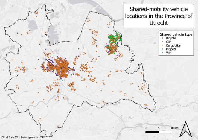 Map of shared mobility vehicle locations in the Province of Utrecht