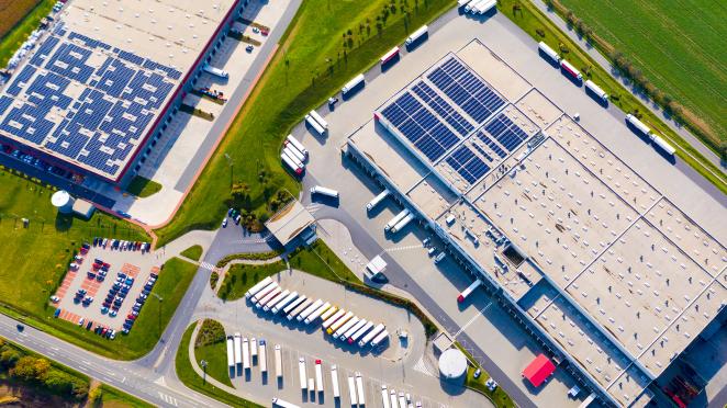 Warehouse with solar panels