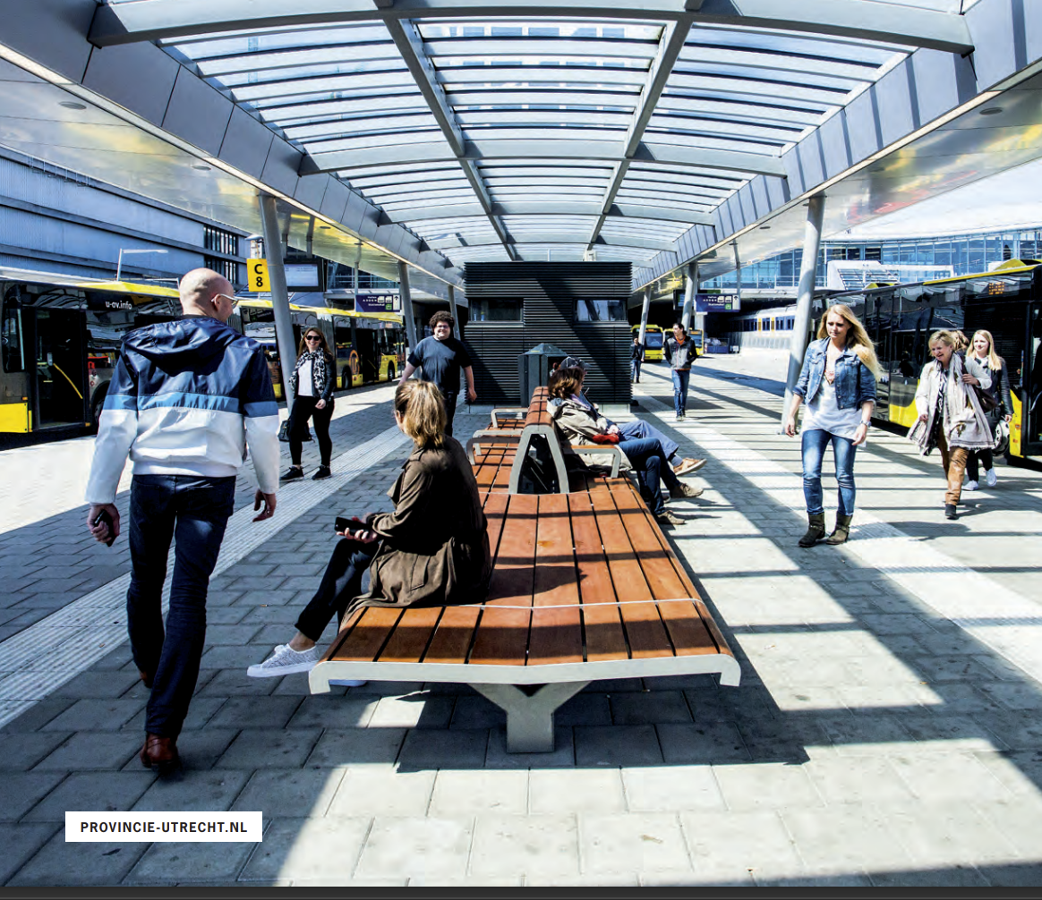 Citizens of Utrecht waiting for different means of transportation on a hub