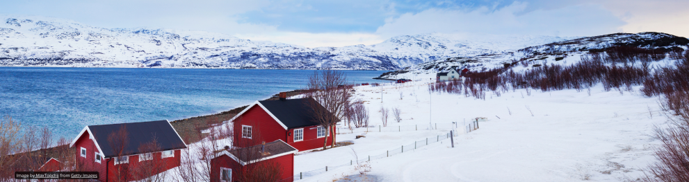 Mountains and road covered in snow in Norway